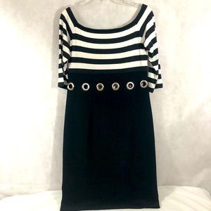 Joseph Ribkoff Black and White Striped Midi Dress